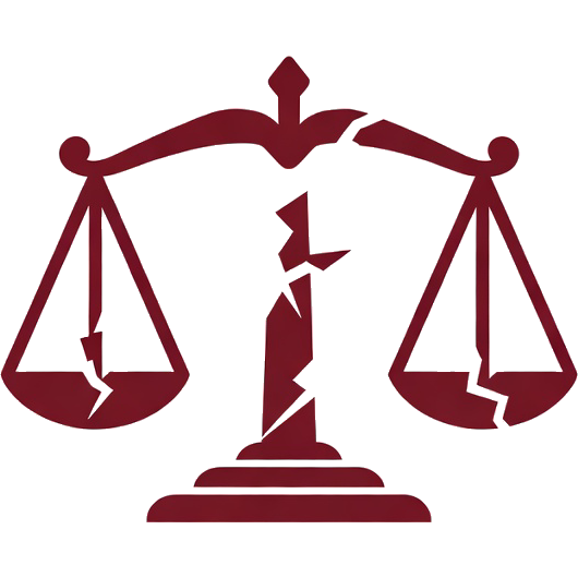 Broken scales of justice — accountability emblem